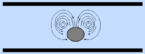 front view of fluid flow near a growing dendrite